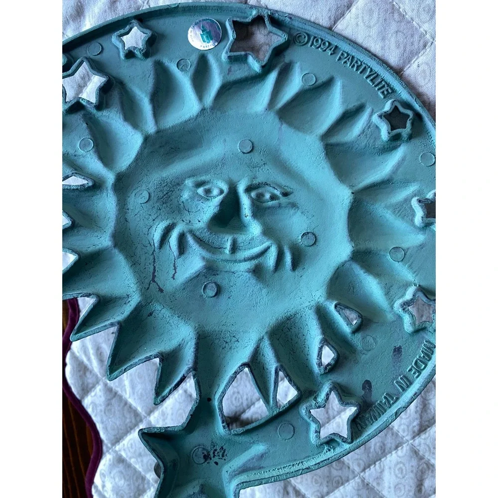 Vintage 1994 Partylite Sun and Moon Wall Sconce Pair Teal Verdigris Celestial - Picture 9 of 14